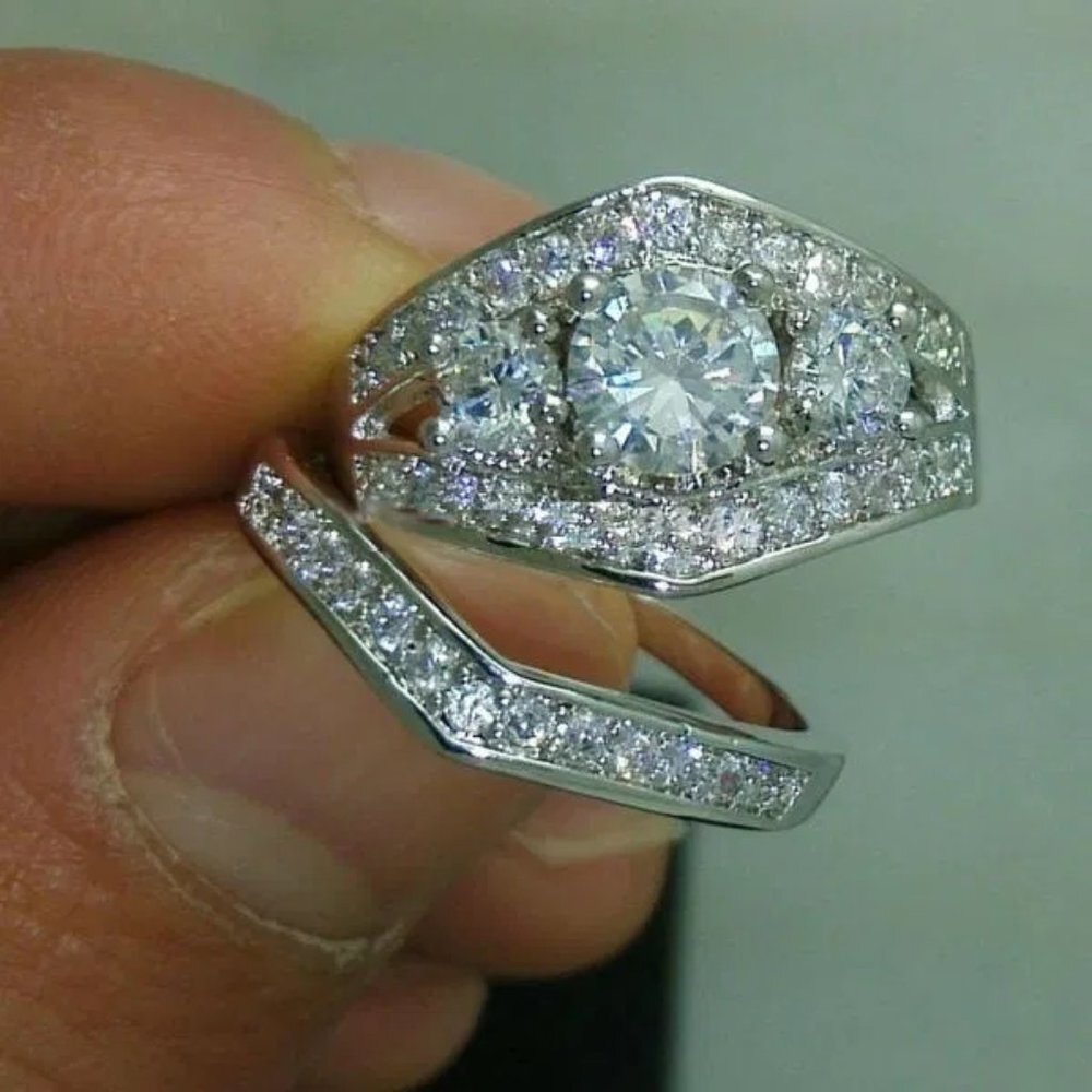 "2 pcs 925 Sterling Silver Plated Retro Carved Luxury Fashion RingSet, U… - Picture 5 of 5